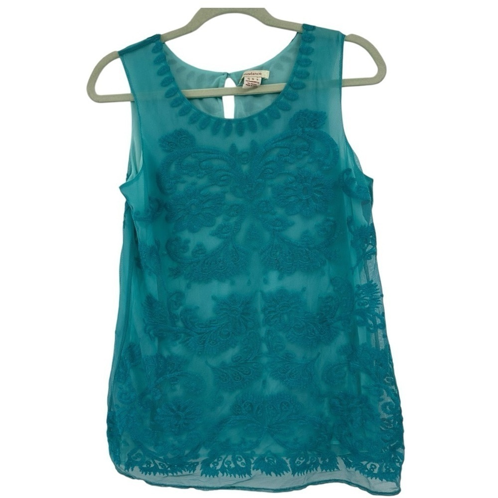 Sundance Blue Lace Floral Tank Top Size Small Spring Summer Basic